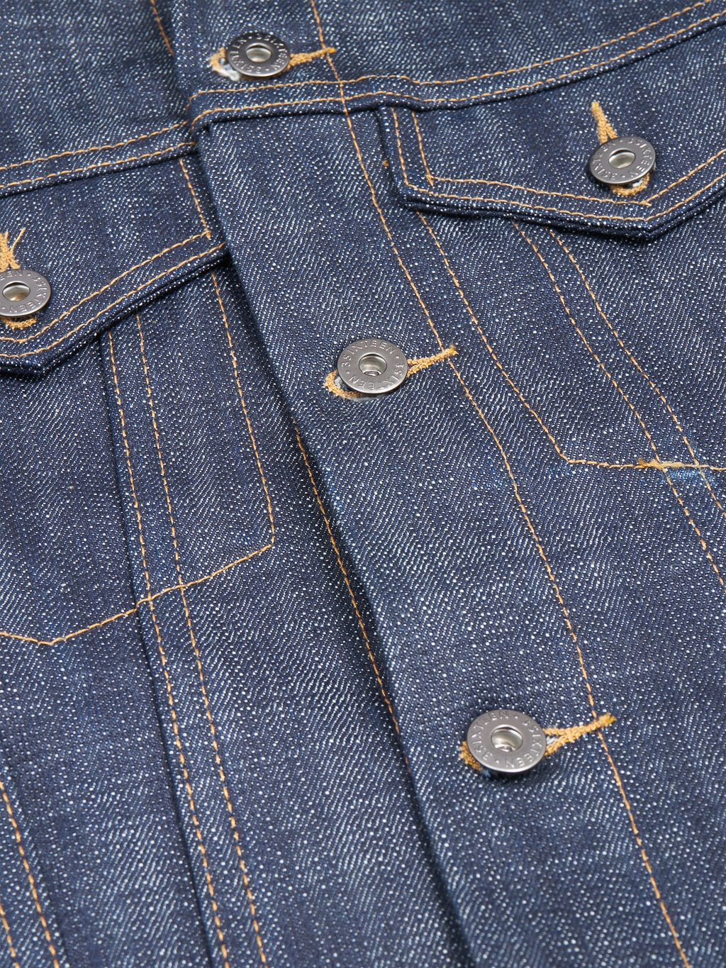 3sixteen 20th Anniversary Natural Indigo Type 3s Denim Jacket buttons closeup