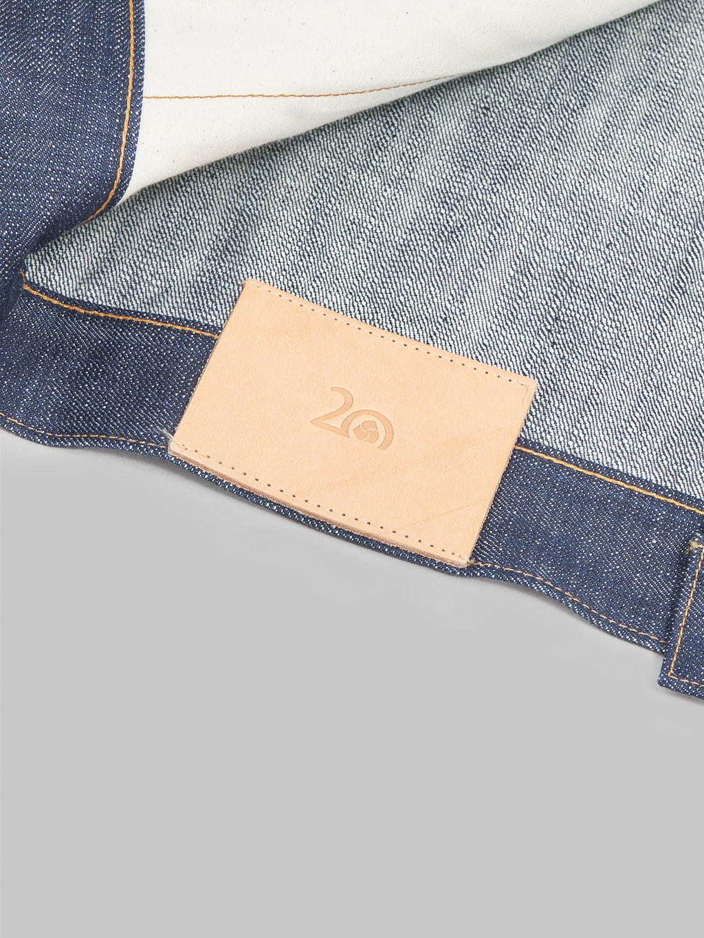 3sixteen 20th Anniversary Natural Indigo Type 3s Denim Jacket leather patch