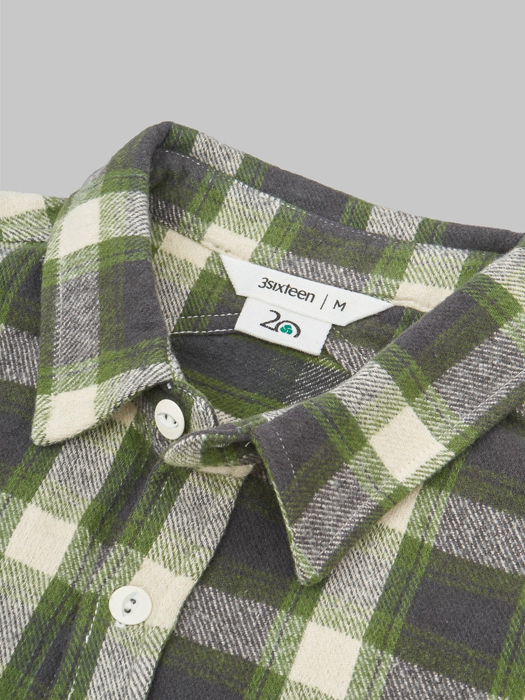 3sixteen Crosscut Flannel Emerald Shaggy Check interior brand tag