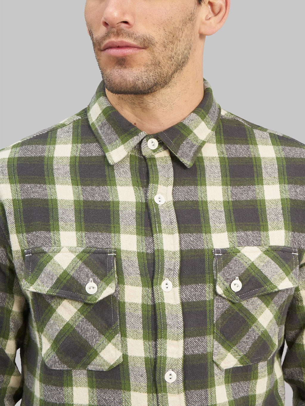 3sixteen Crosscut Flannel Emerald Shaggy Check chest