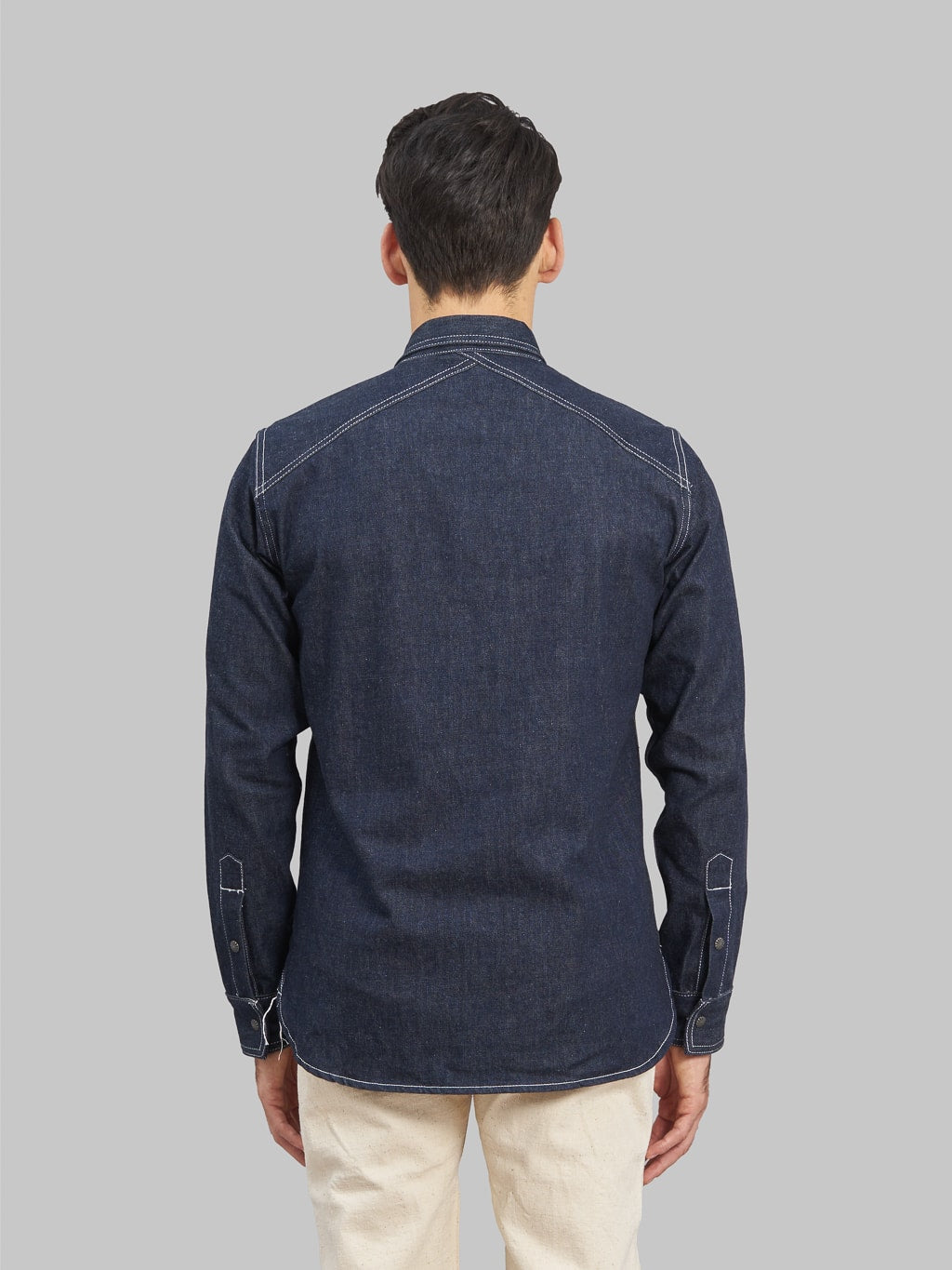 3sixteen Crosscut Western Indigo Denim Shirt back fit