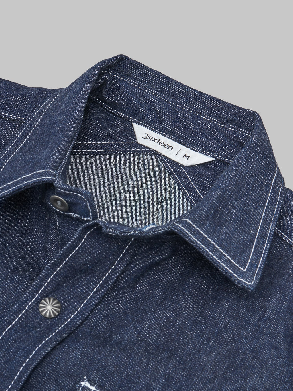 3sixteen Crosscut Western Indigo Denim Shirt interior size tag