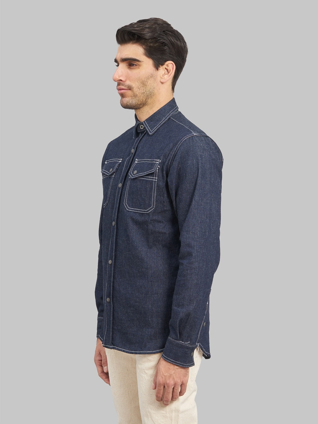 3sixteen Crosscut Western Indigo Denim Shirt side fit