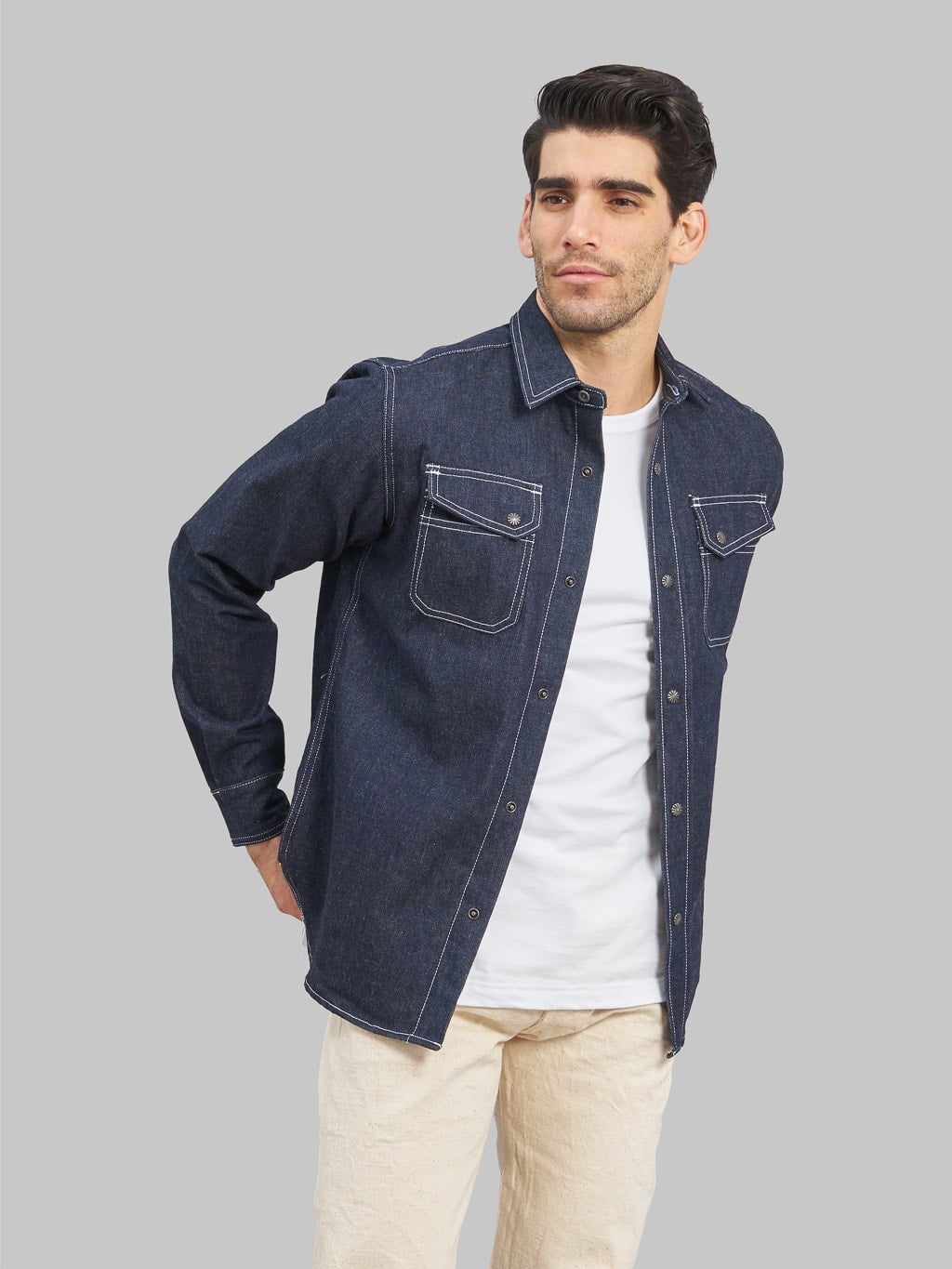 3sixteen Crosscut Western Indigo Denim Shirt opened