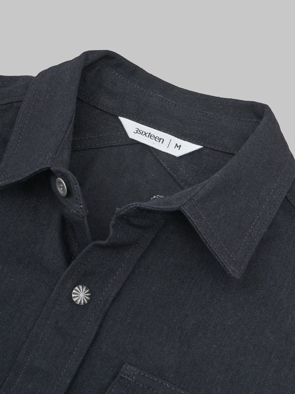 3sixteen Crosscut Western black Denim Shirt interior size tag