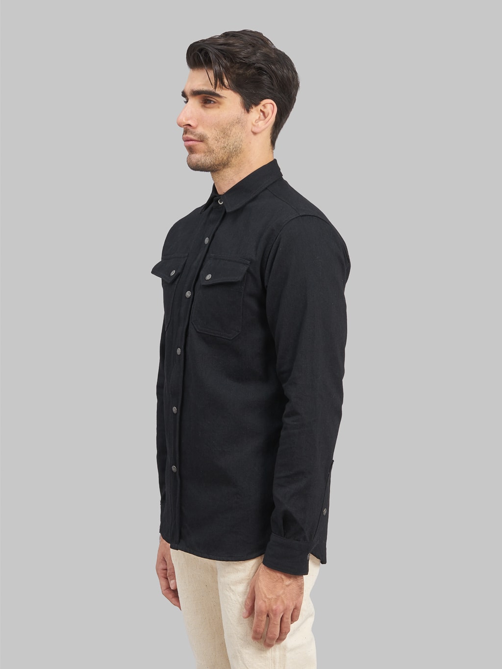 3sixteen Crosscut Western black Denim Shirt model side look