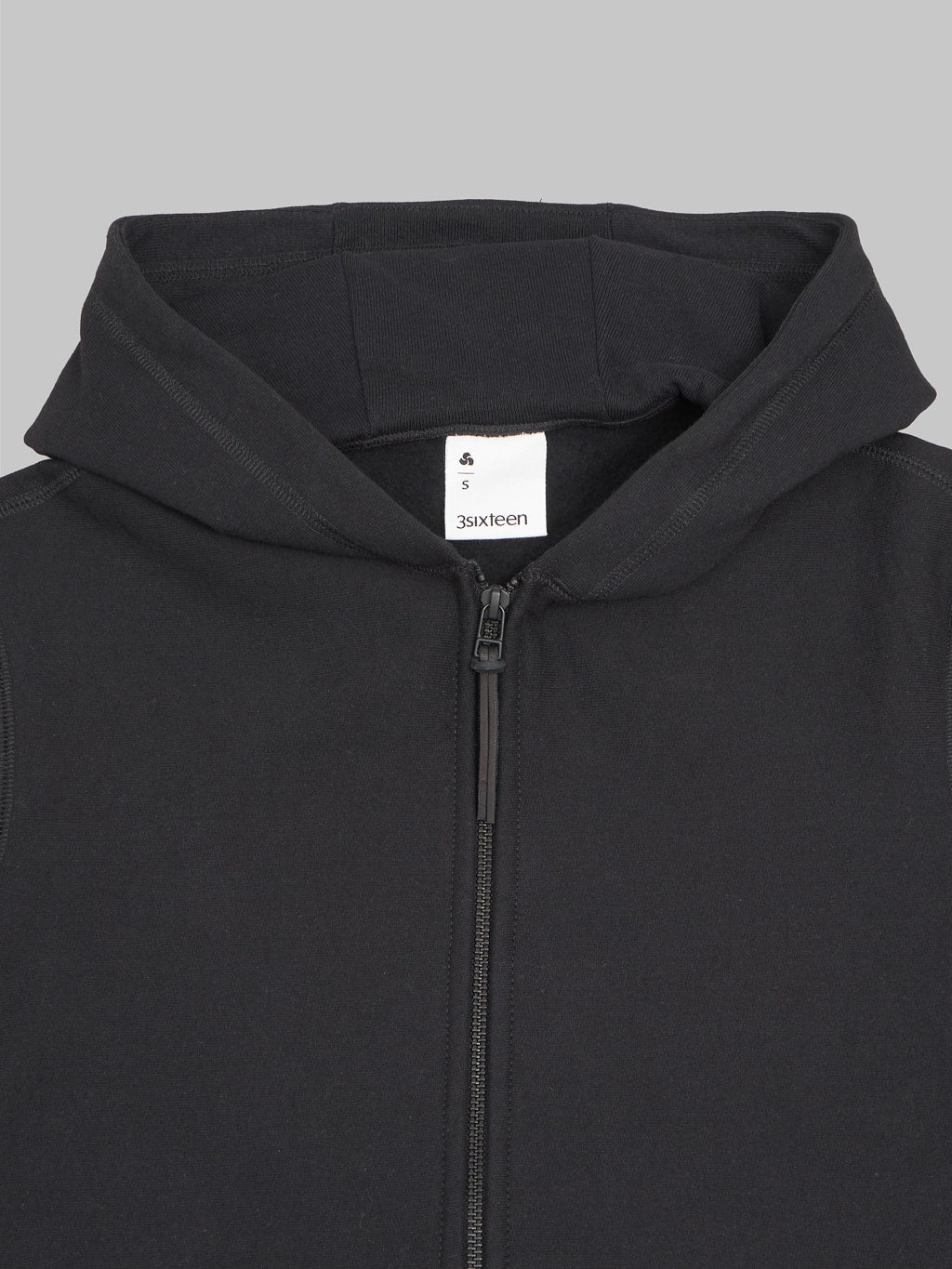 3sixteen Heavyweight Zip Hoody black collar closeup