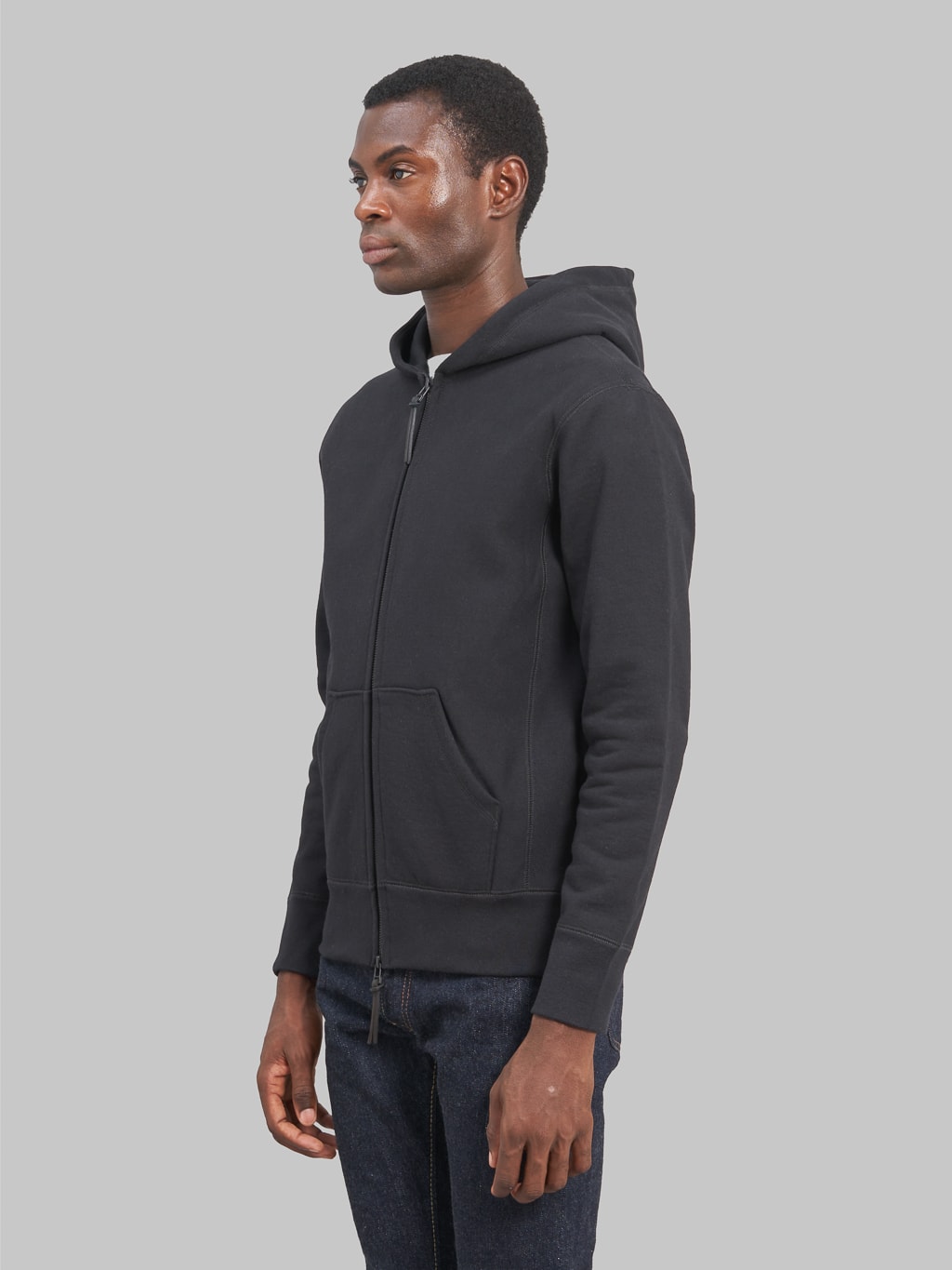 3sixteen Heavyweight Zip Hoody black model side fit
