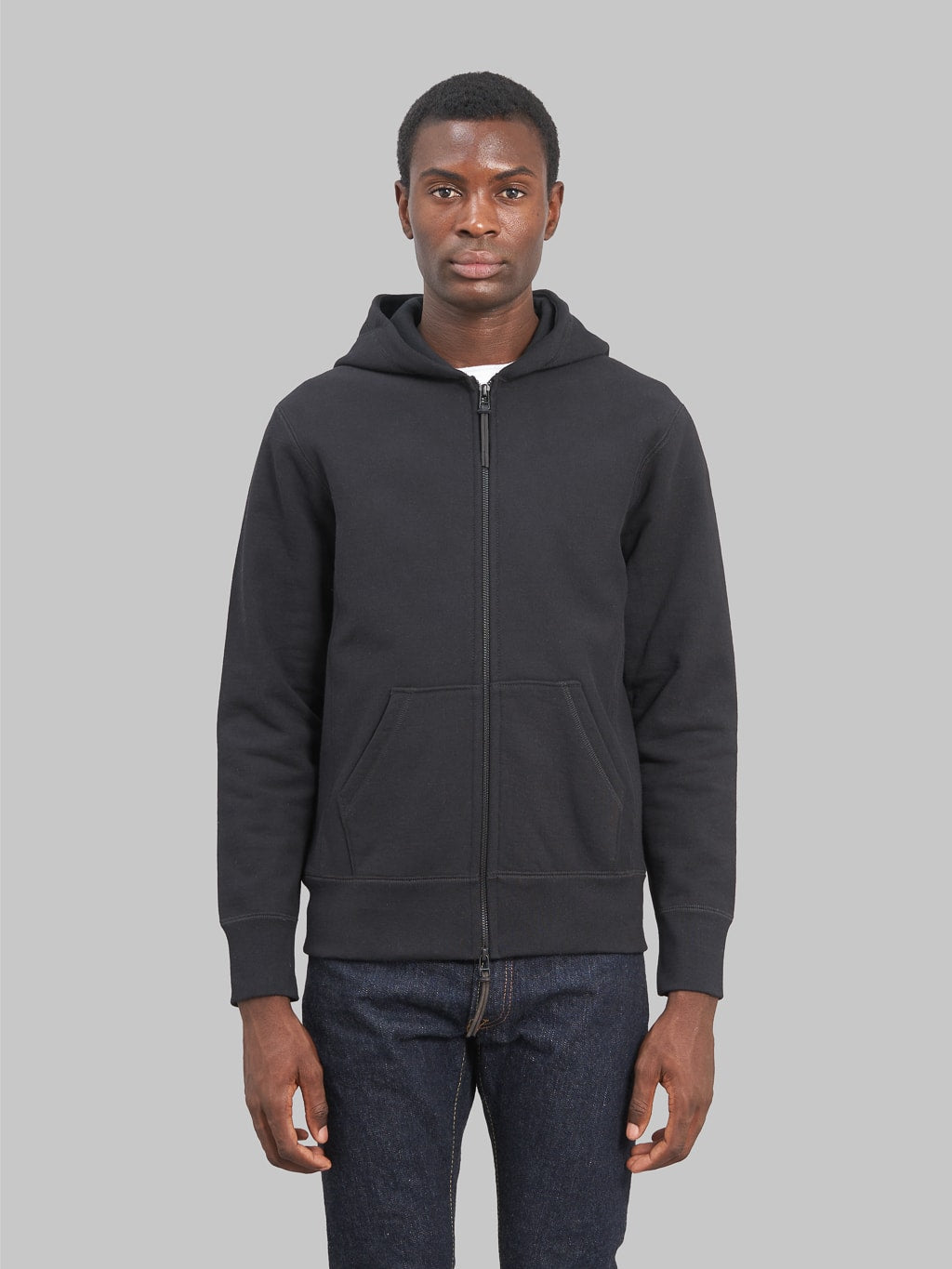 3sixteen Heavyweight Zip Hoody black model front fit