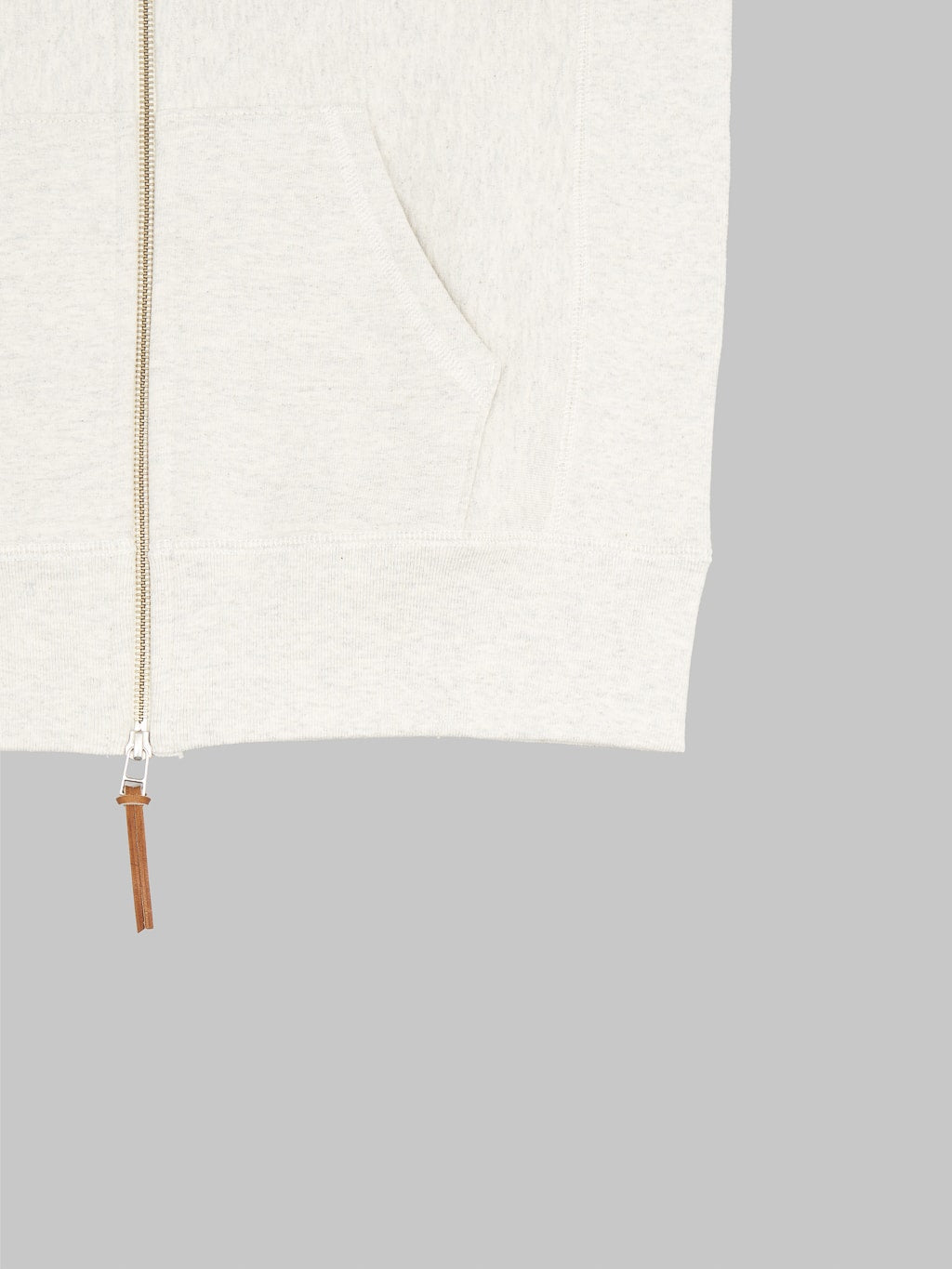 3sixteen Heavyweight Zip Hoody oatmeal zipper closeup