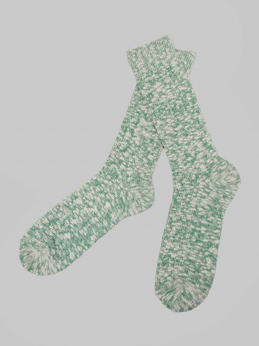 Anonymous Ism Light Weight Slub Crew Socks Green pair made in japan