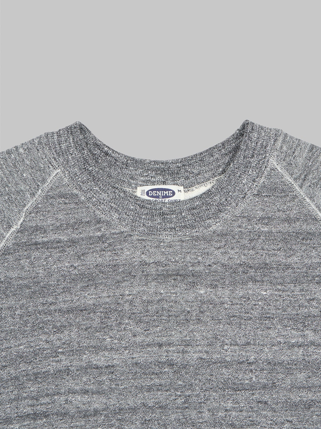 Denime By Warehouse loopwheel Needle Raglan Sweatshirt Dark Heather Grey collar