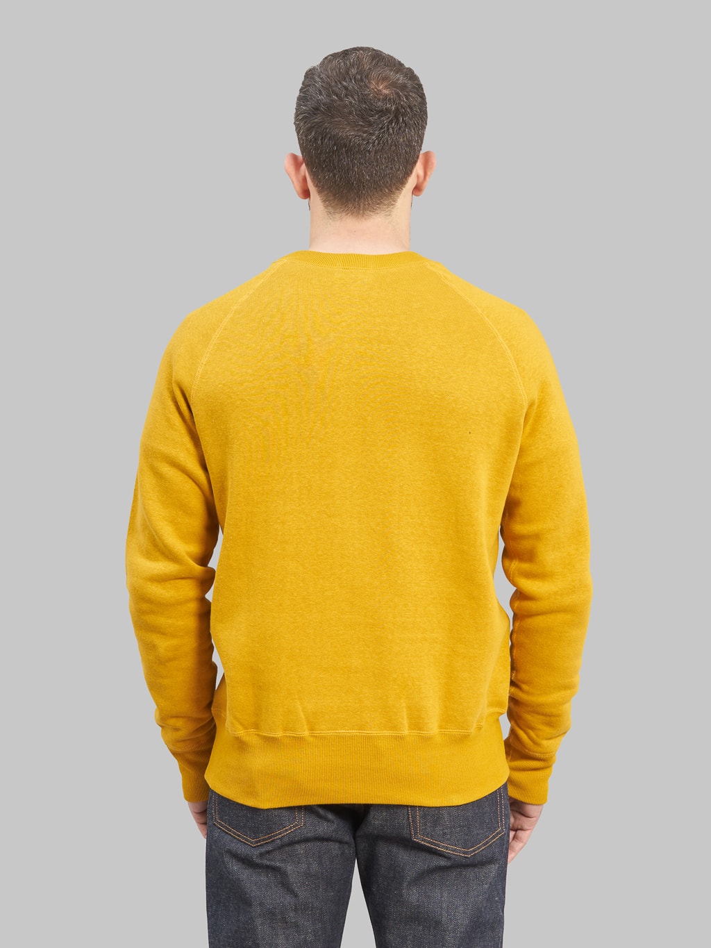 Denime By Warehouse loopwheel Needle Raglan Sweatshirt Dark Heather yellow back fit