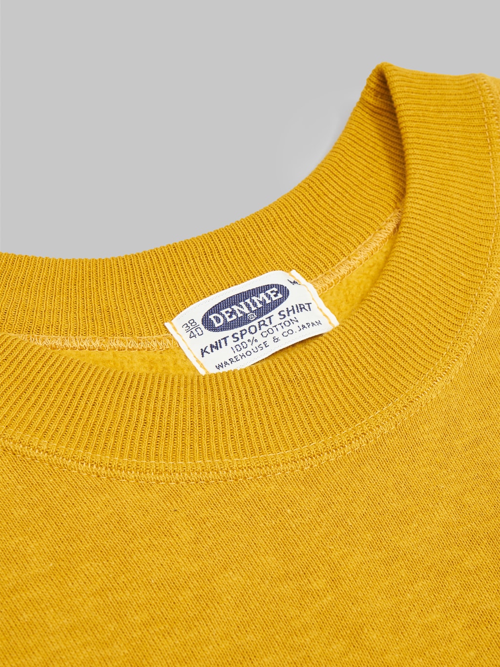 Denime By Warehouse loopwheel Needle Raglan Sweatshirt Dark Heather yellow interior label