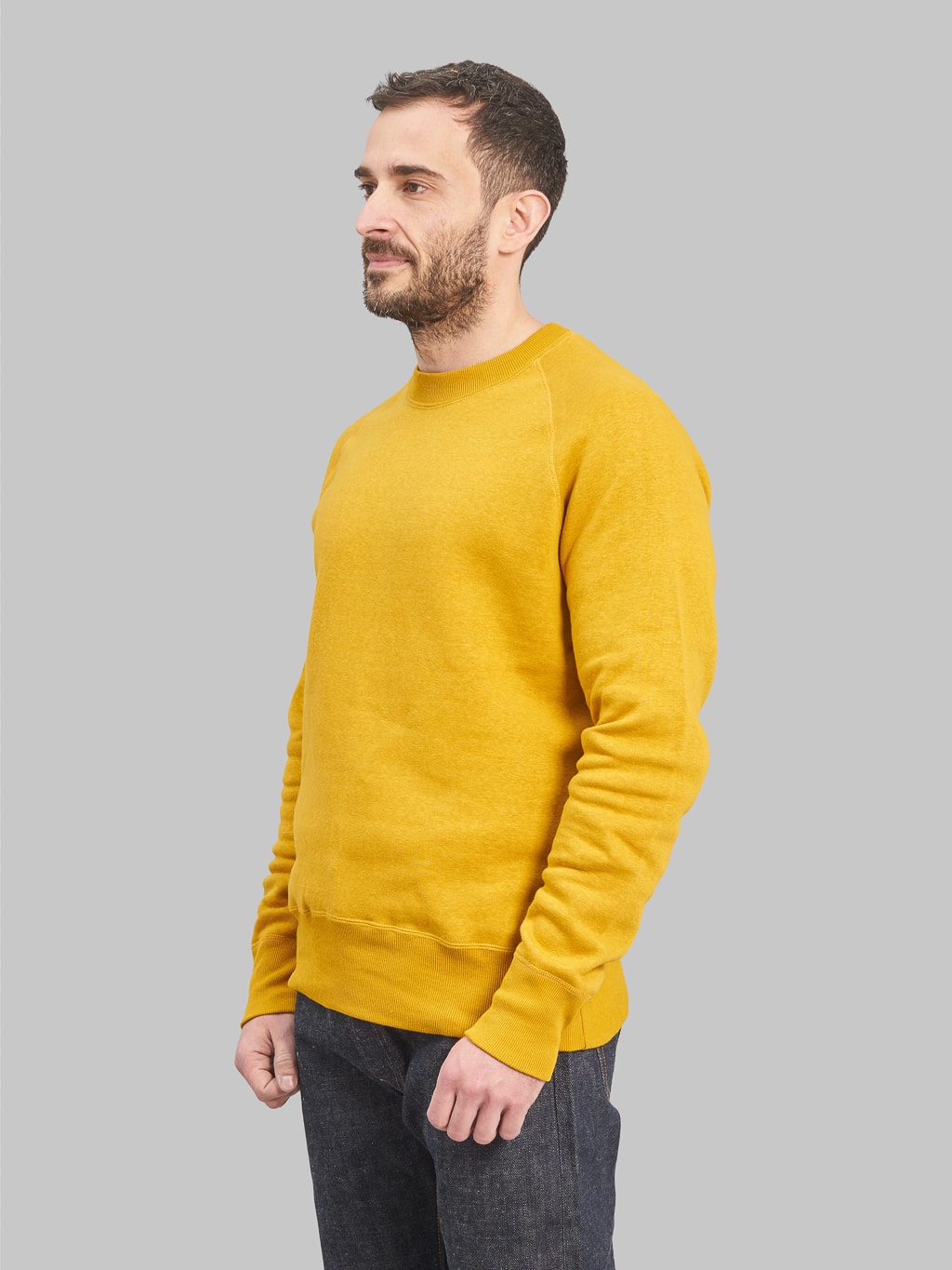 Denime By Warehouse loopwheel Needle Raglan Sweatshirt Dark Heather yellow side fit