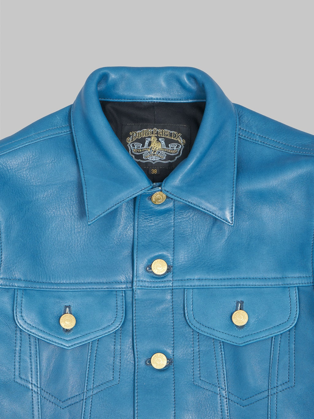 Double Helix Western Pioneer Indigo Dyed Horsehide type 3 Jacket chest details