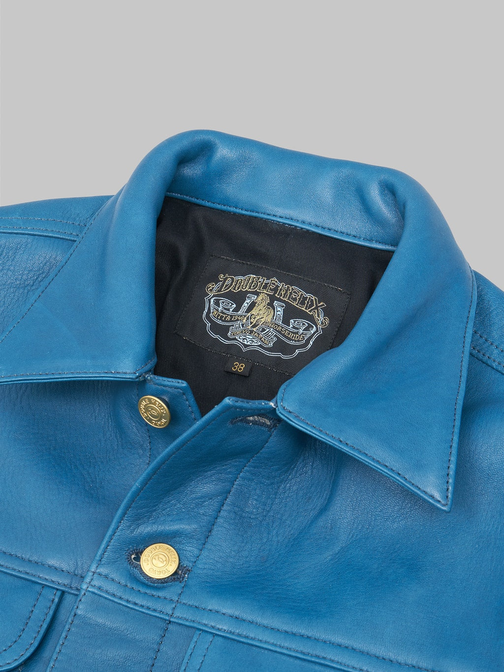 Double Helix Western Pioneer Indigo Dyed Horsehide type 3 Jacket brand logo