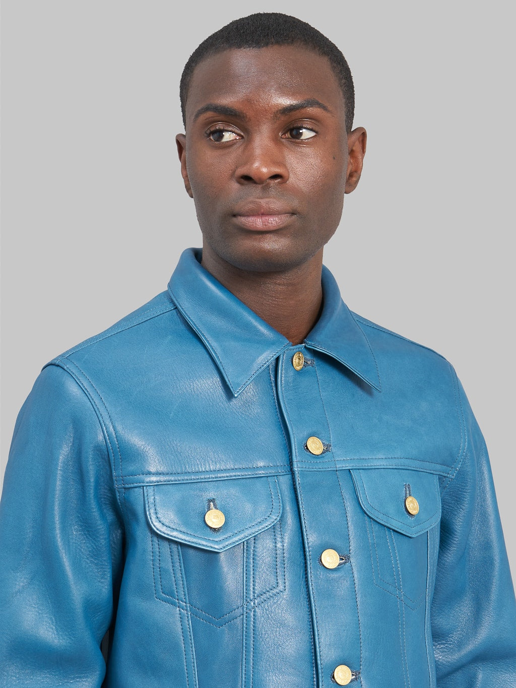 Double Helix Western Pioneer Indigo Dyed Horsehide type 3 Jacket chest details