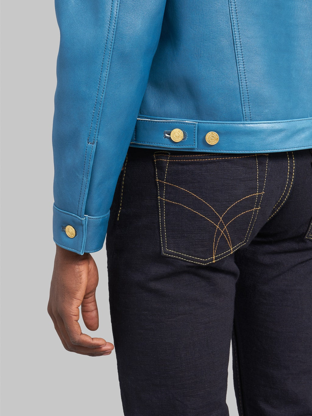 Double Helix Western Pioneer Indigo Dyed Horsehide type 3 Jacket sleeve