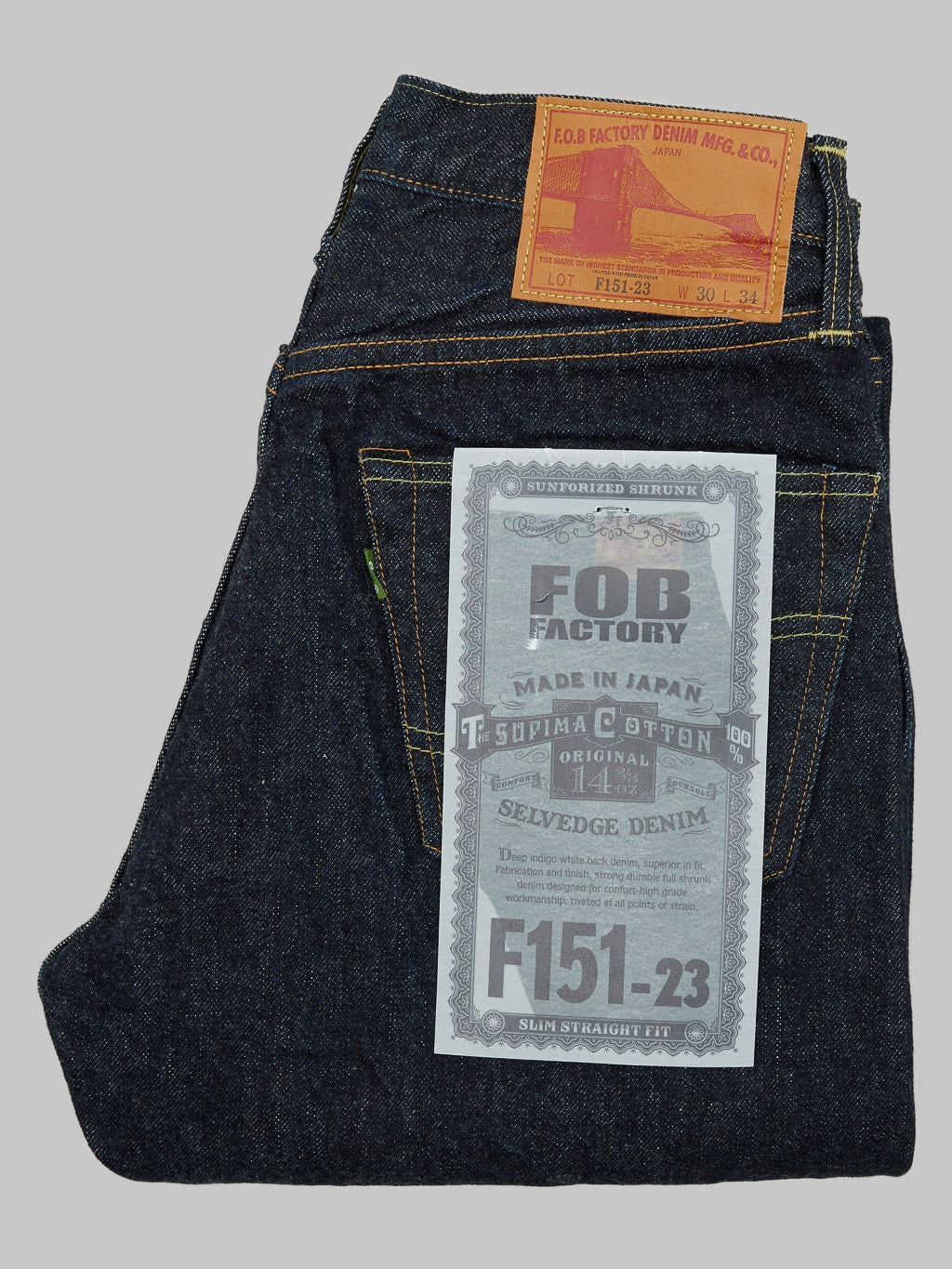 Fob factory slim straight denim jeans japan made
