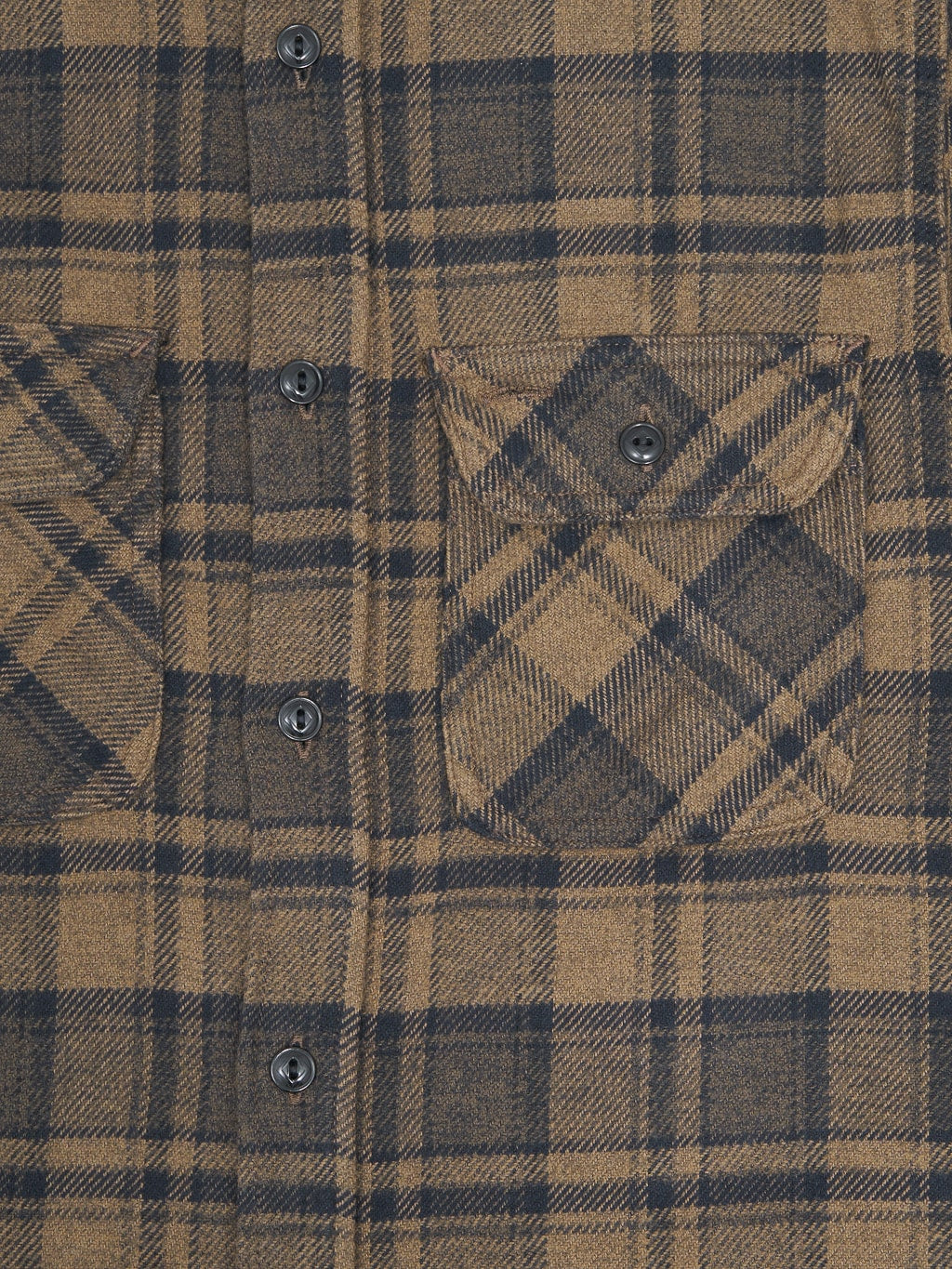 Fob Factory F3497 Nel Check Work flannel Shirt Brown pockets closeup