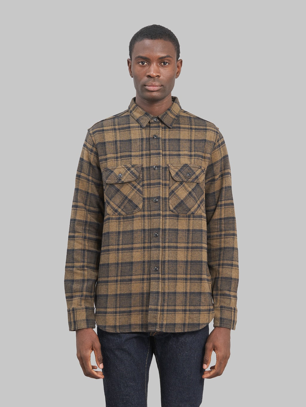Fob Factory F3497 Nel Check Work flannel Shirt Brown style