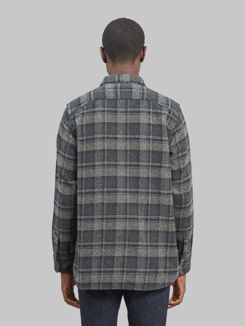 Fob Factory F3497 Nel Check Work flannel Shirt grey model back fit