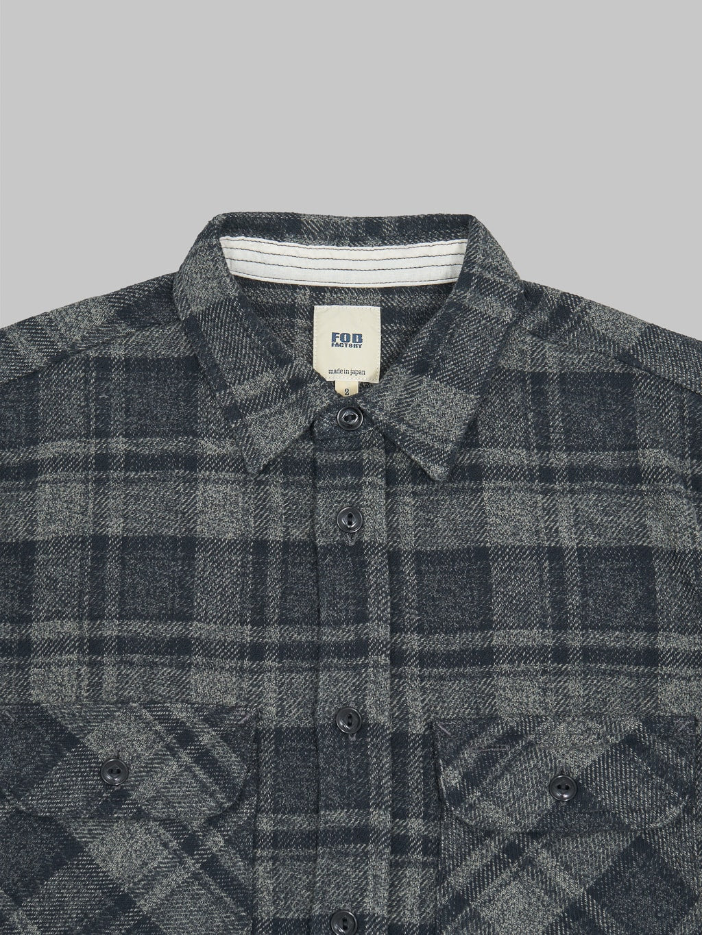 Fob Factory F3497 Nel Check Work flannel Shirt grey pockets