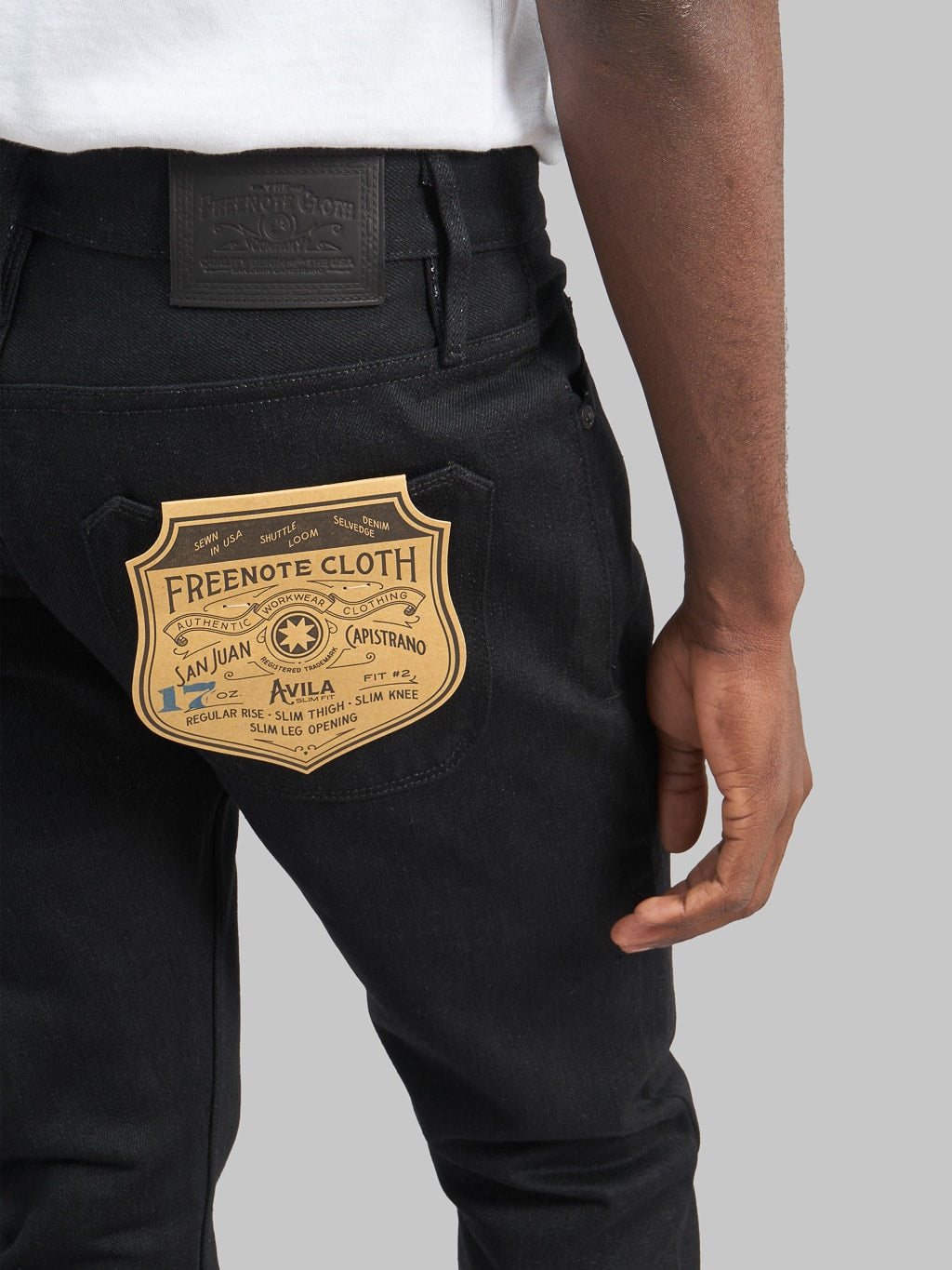 Freenote Cloth Avila 17oz Black Denim Slim Taper Jeans back pocket