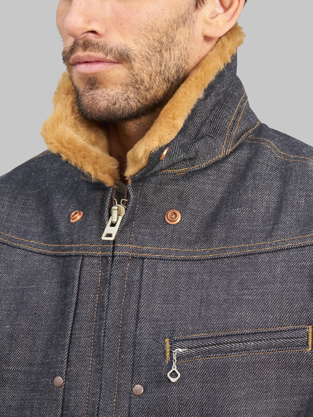 Freenote Cloth Denim Shearling Jacket lining collar buttons