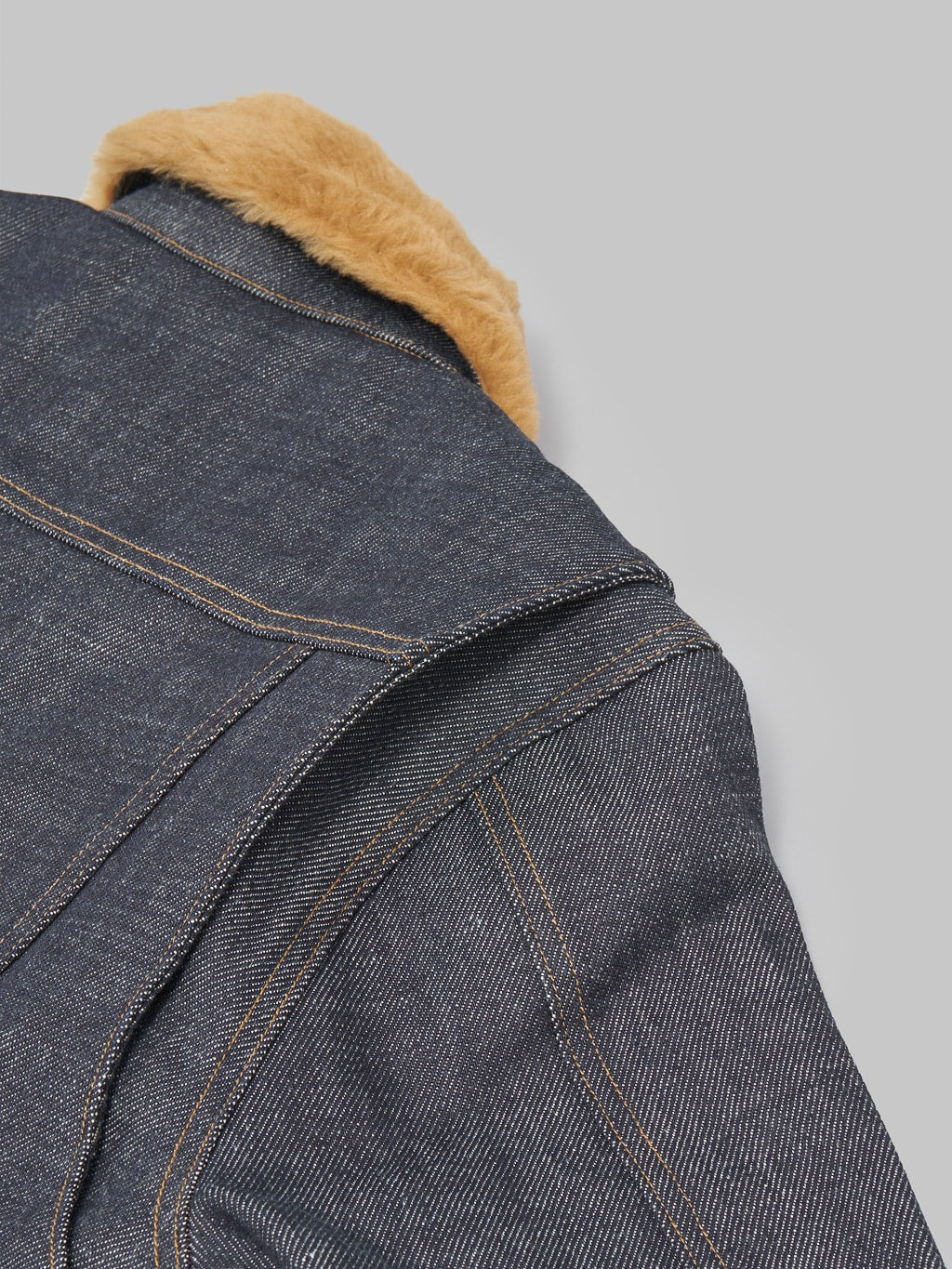 Freenote Cloth denim shearling jacket double needle stitching