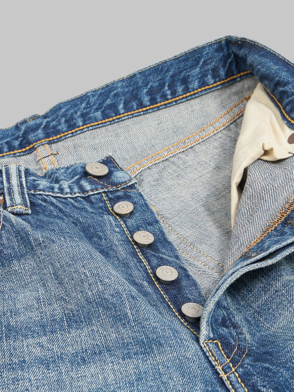 Fullcount 1108 Dartford Slim Straight Jeans custom metal buttons