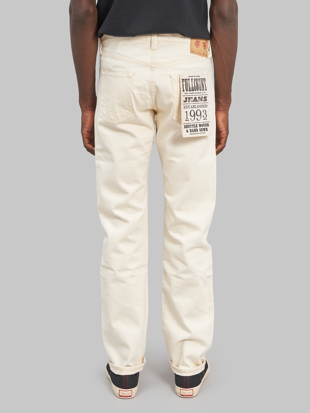 Fullcount 1108EC 13oz Ecru Selvedge Slim Straight Jeans back rise