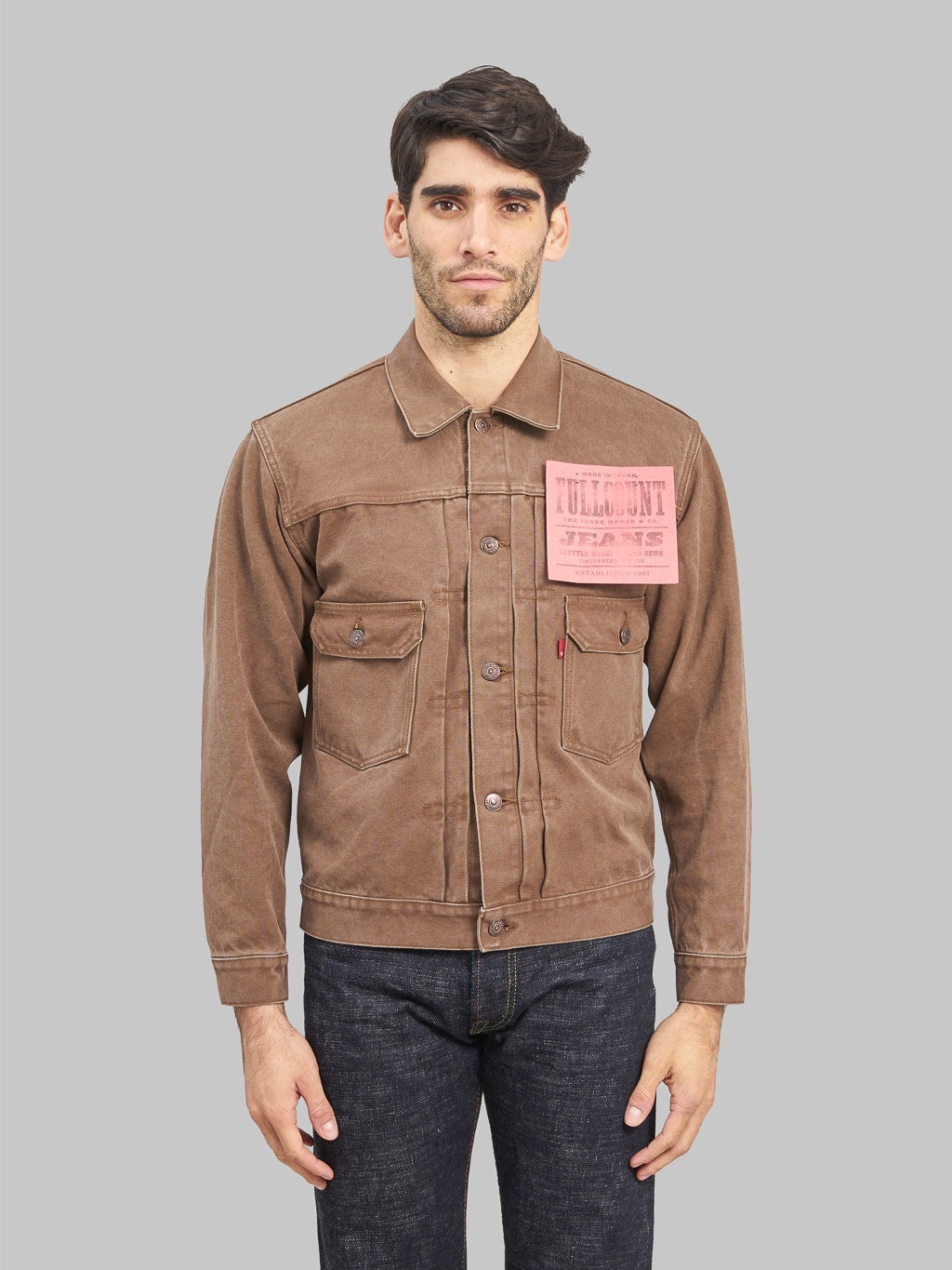 Fullcount 2035 Type 2 Paraffin Canvas brown Jacket model front fit