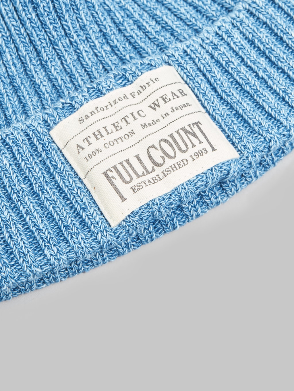 Fullcount Rib Watch Cap Faded Indigo brand tag