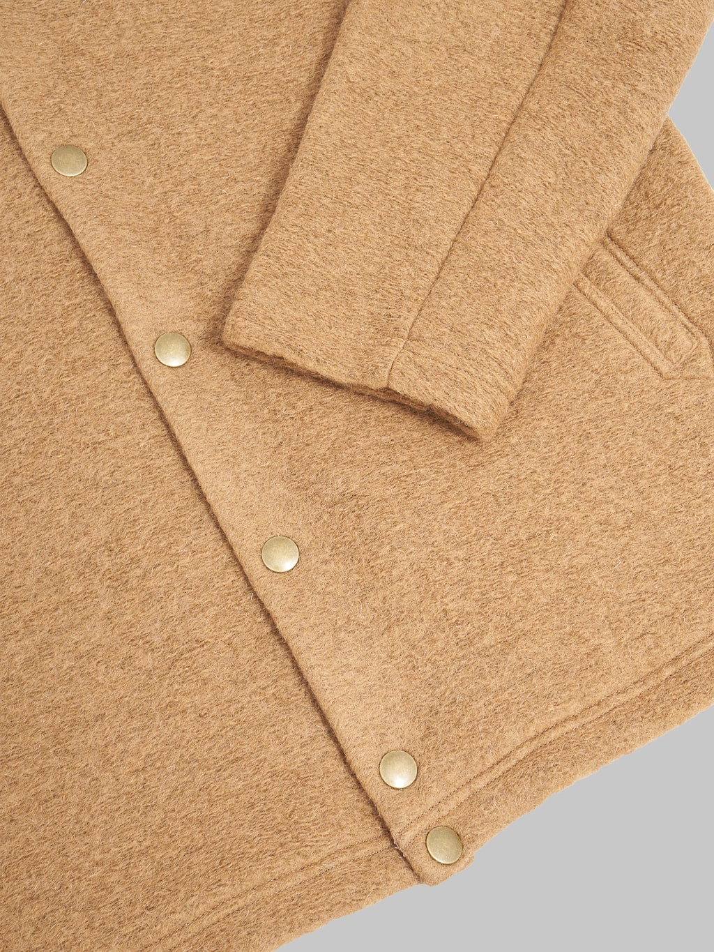 Jackman Wool Collarless Cardigan Camel cuff