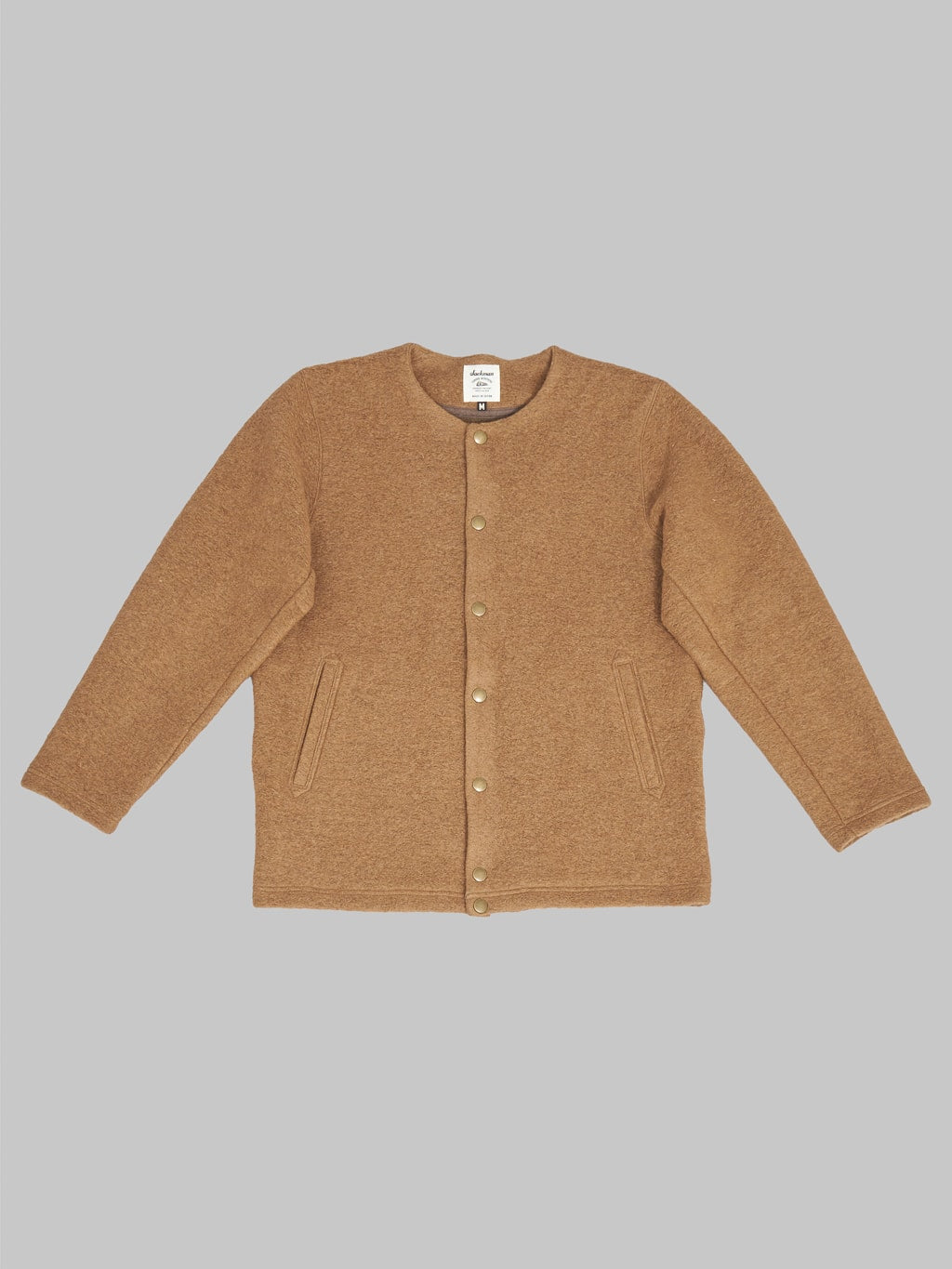 Jackman Wool Collarless Cardigan Camel front