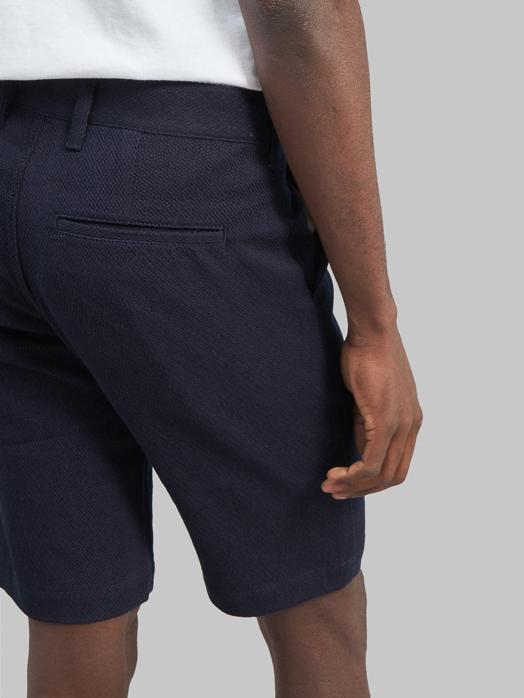 Japan Blue sashiko indigo jacquard shorts hem