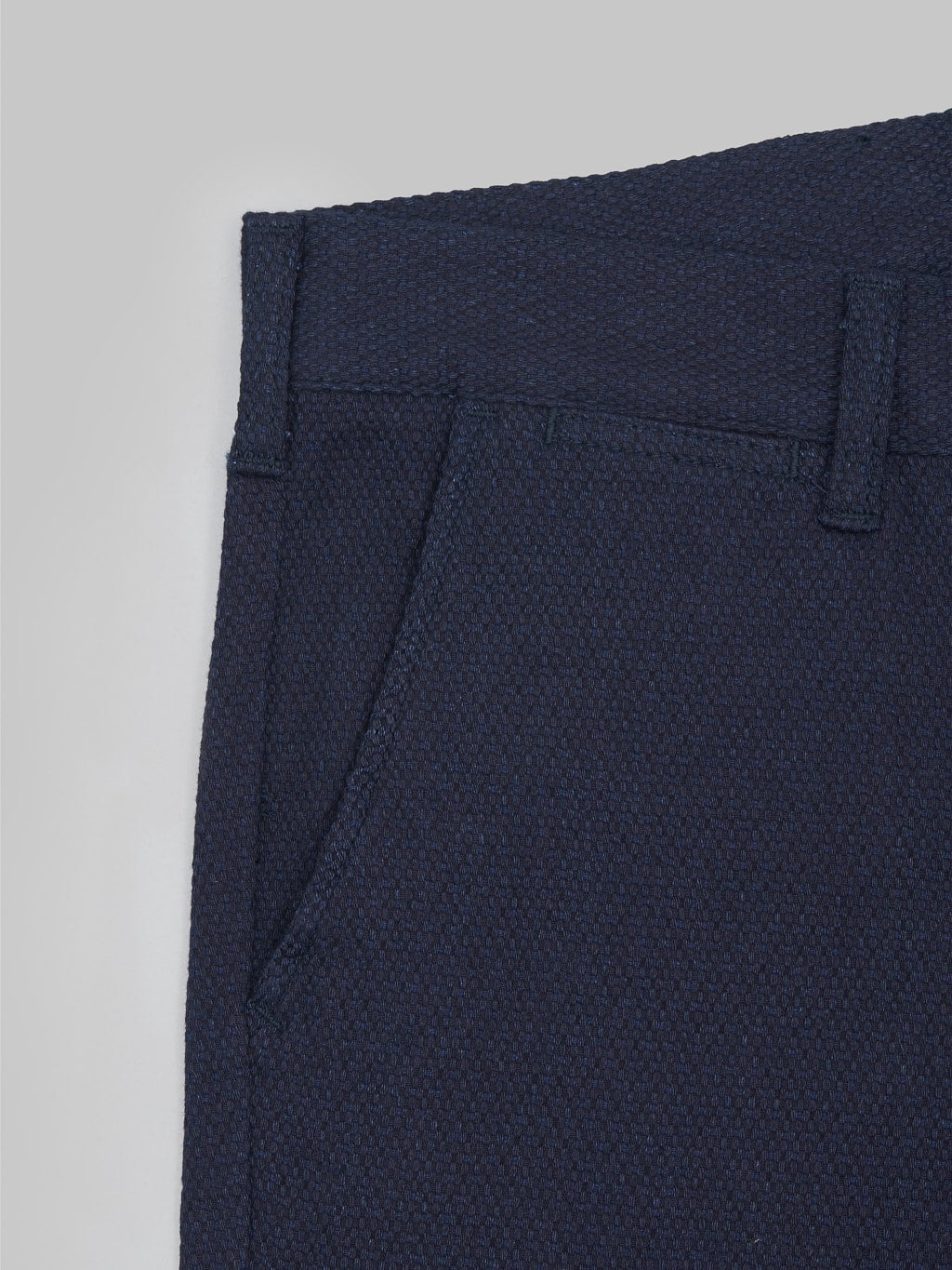 Japan Blue sashiko indigo jacquard shorts closeup