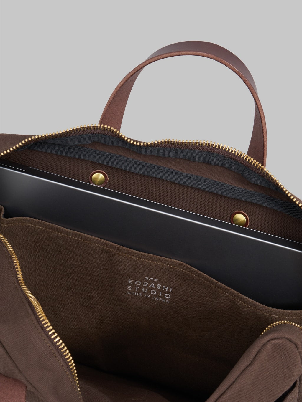 Kobashi Studio Briefcase Brown canvas interior