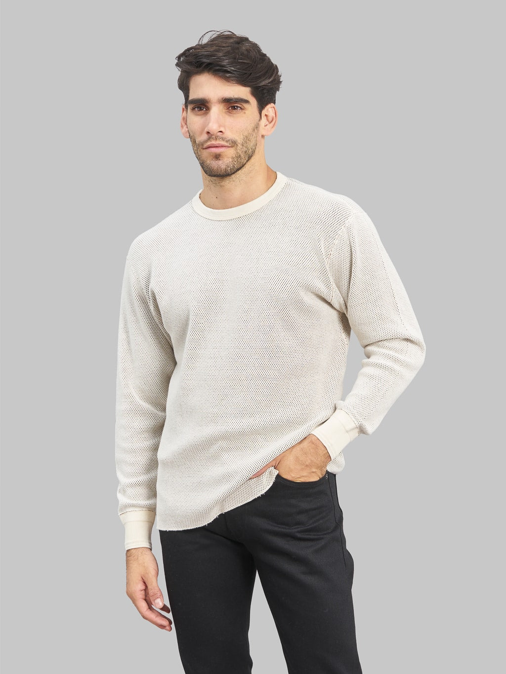 Loop & Weft Double Face Hex Honeycomb Crewneck Thermal Vintage Ivory