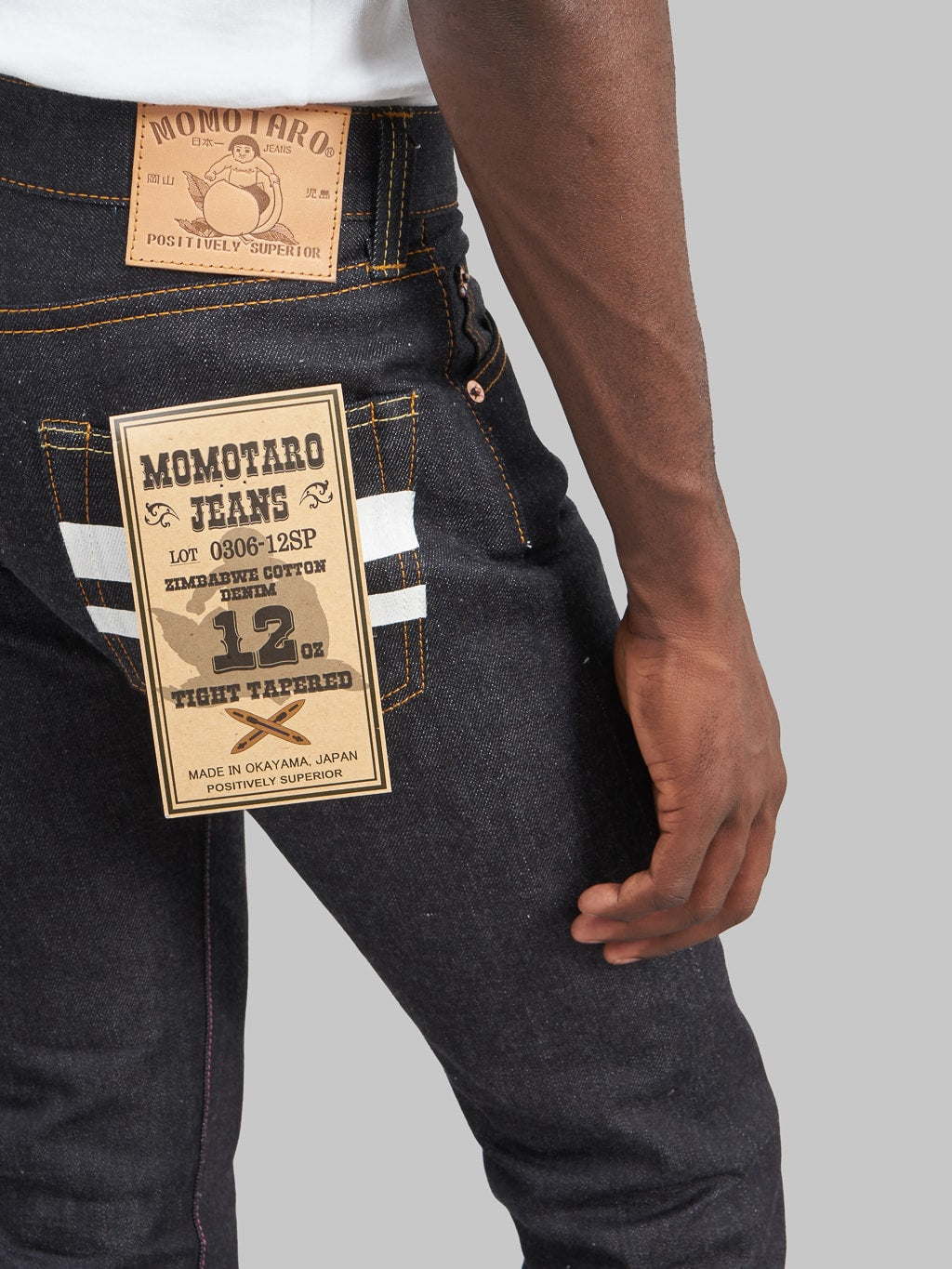 Momotaro 0306 12SP Going To Battle 12oz Tight Tapered Jeans back pocket