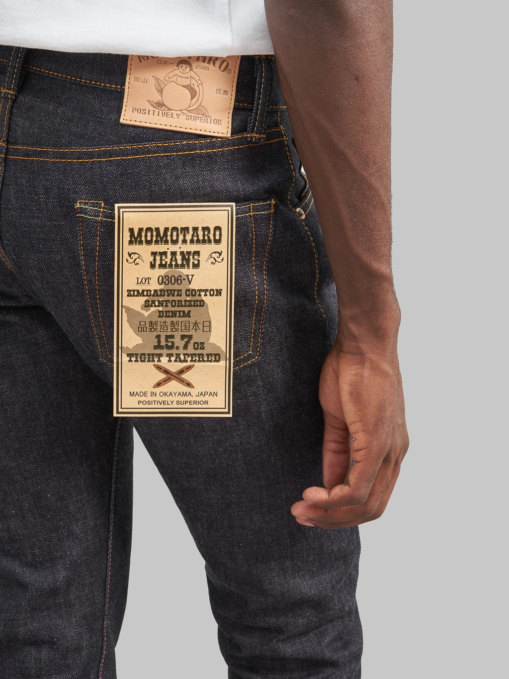 Momotaro 0306 V Tight Tapered Jeans back details