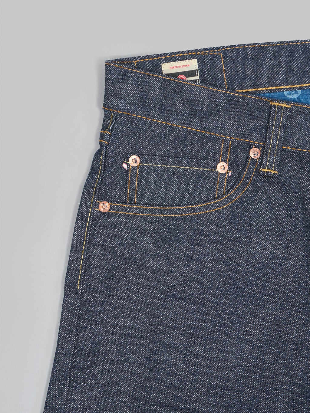 Momotaro legacy blue high tapered jeans peek a boo coin pocket 