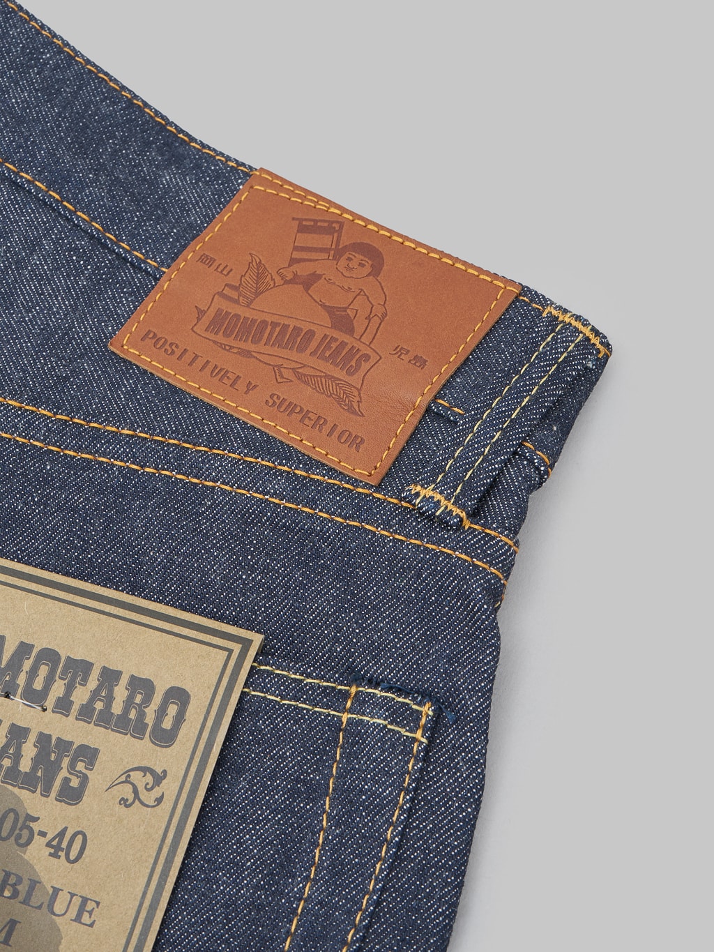 Momotaro legacy blue high tapered jeans brand leather patch