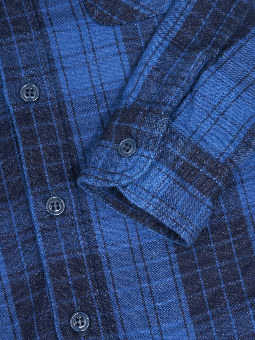 Momotaro original indigo twill check flannel shirt cuff stitching