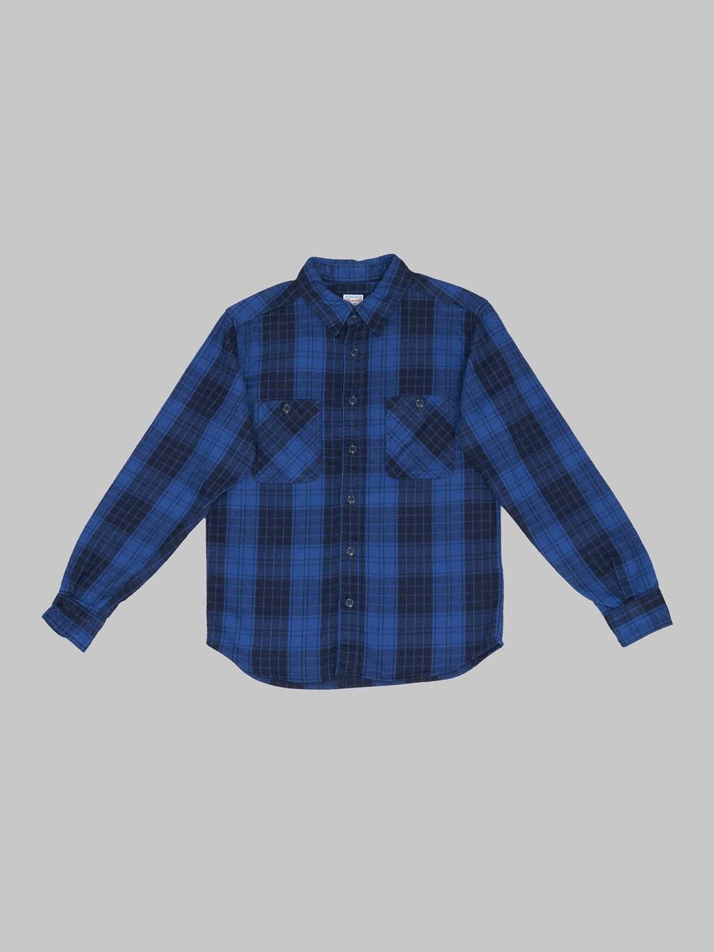 Momotaro original indigo twill check flannel shirt front view