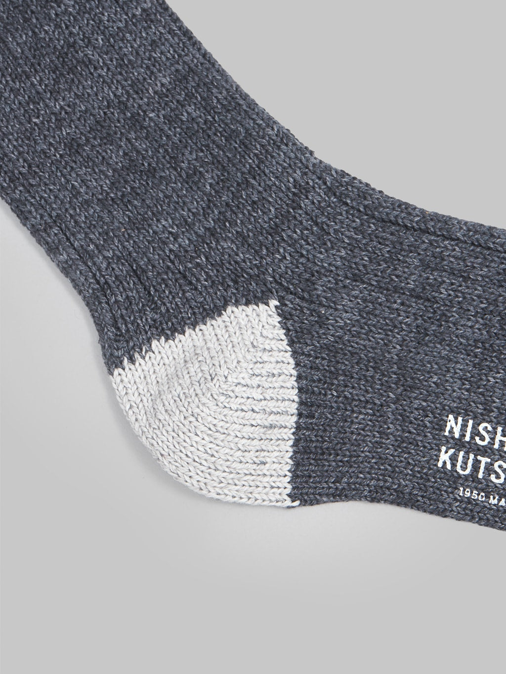 Nishiguchi Kutsushita Recycled Cotton Ribbed Socks Charcoal Texture