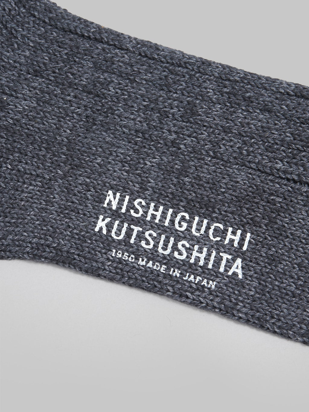Nishiguchi Kutsushita Recycled Cotton Ribbed Socks Charcoal Brand Logo