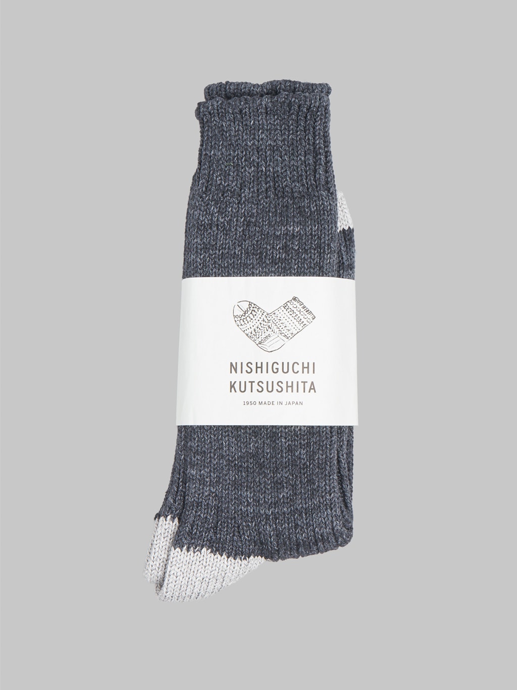 Nishiguchi Kutsushita Recycled Cotton Ribbed Socks Charcoal Japan Made